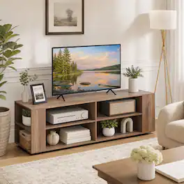 WELLFOR - Modern TV Stand for TVs up to 65 Inch, Entertainment Center Media Console Table with 8 Open Shelves - Light Gray
