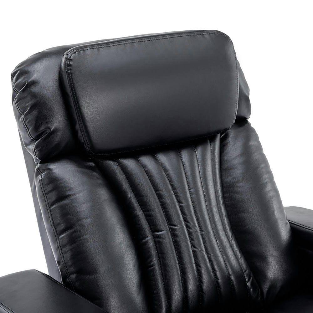 Back. Kadyn - 270° Power Swivel Home Theater Recliner with Arm Storage, LED Strip, Cup Holder, Tray Table & Phone Holder - Black.