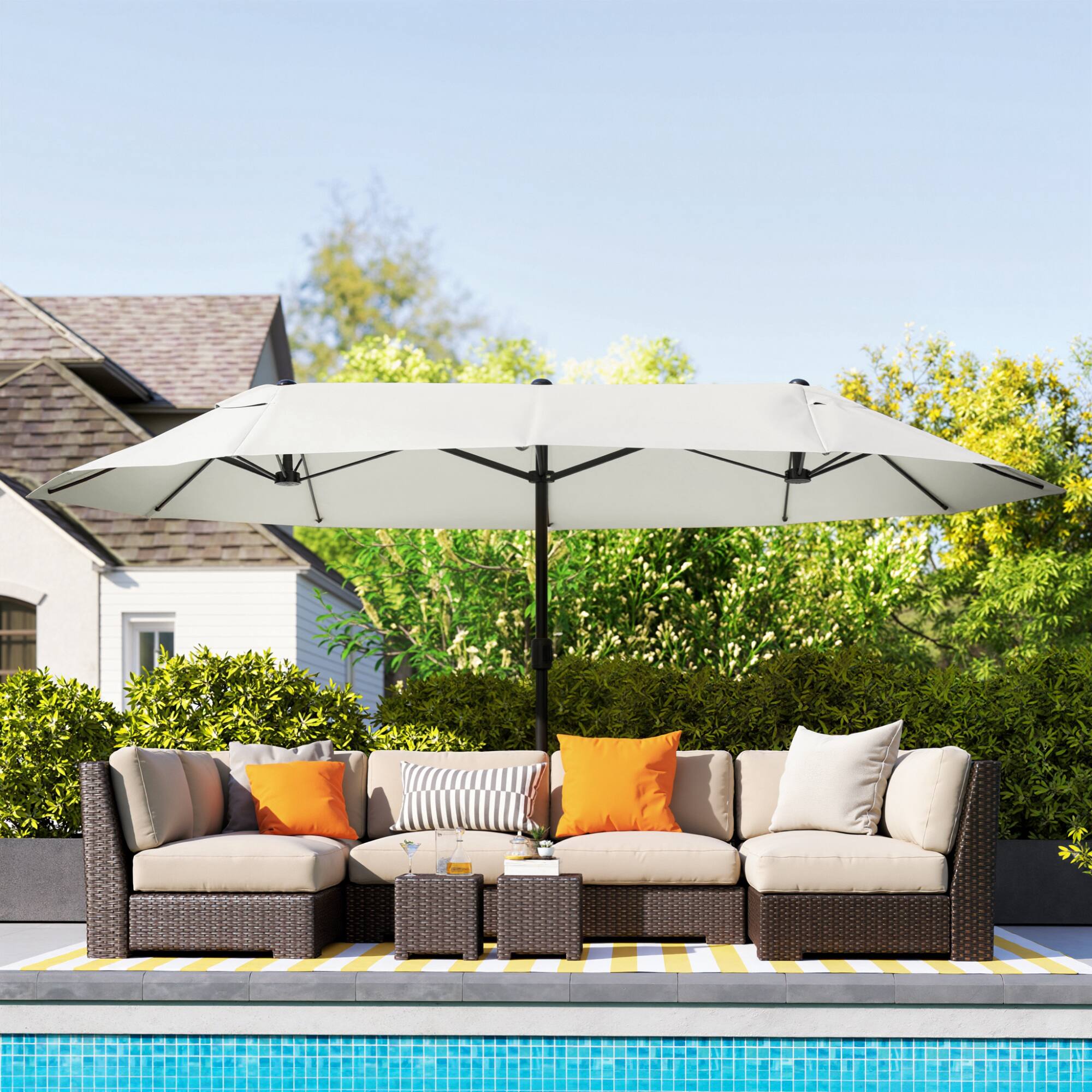 Alt View 8. Outsunny - 15ft Patio Umbrella Double-Sided Outdoor Market Extra Large Umbrella with Crank Handle for Deck, Lawn, Backyard and Pool - Cream White.