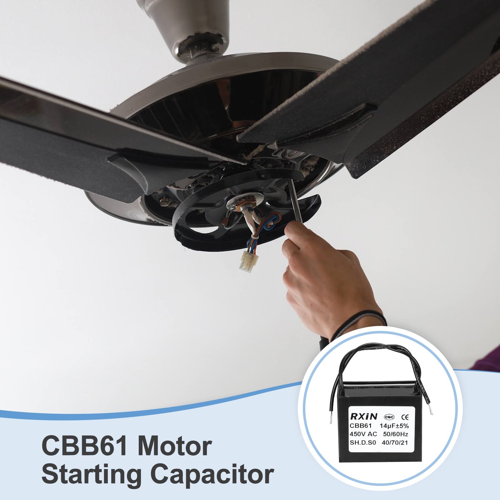 CBB61 Motor Starting Capacitor RXiN - CE CBB61 14uF 5% 450V AC 50/60Hz SH.D.SO 40/70/21