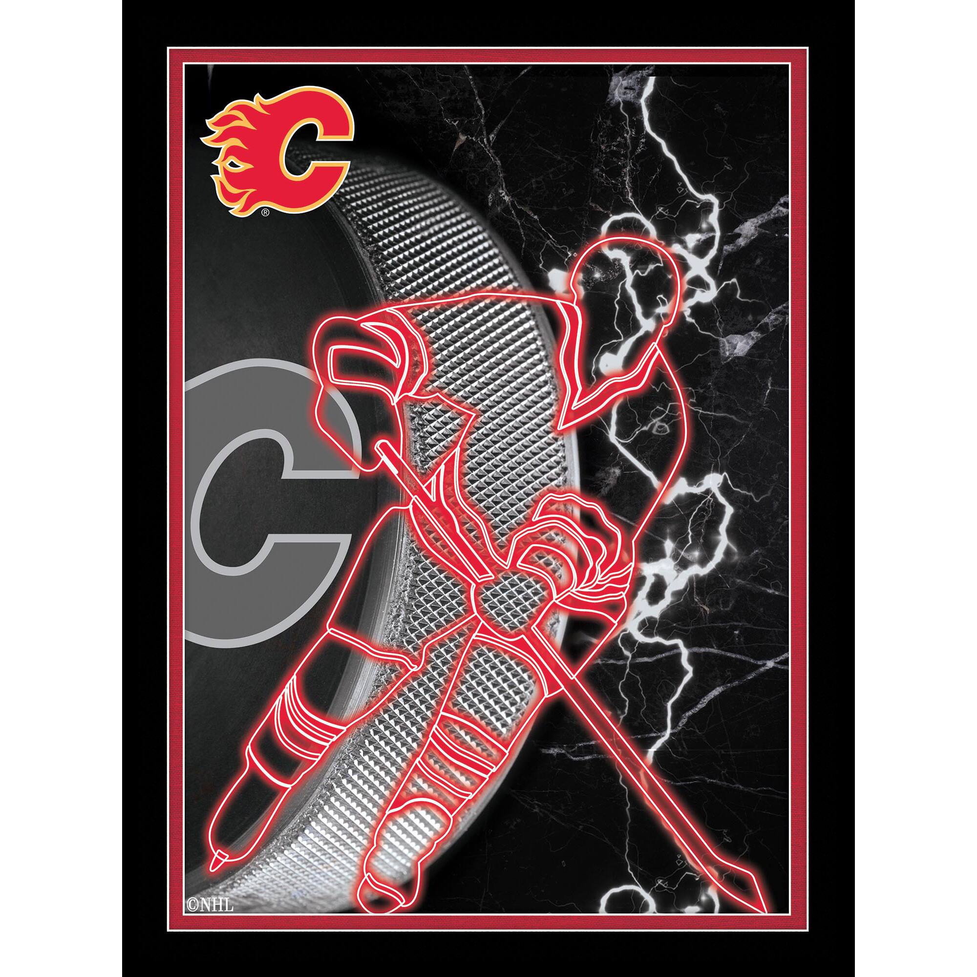 Black Calgary Flames 12'' x 16'' Framed Neon Player Print