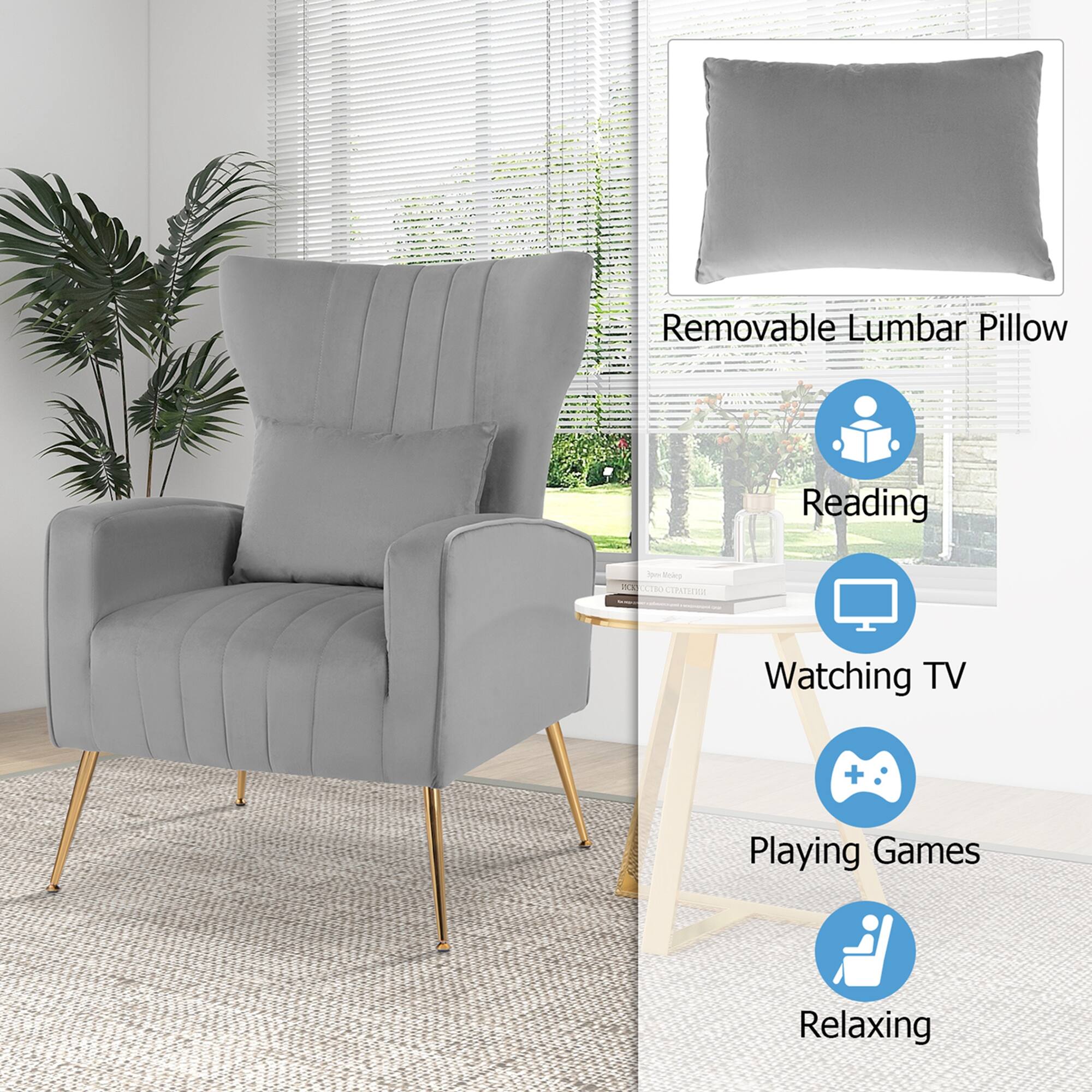 Removable Lumbar Pillow Reading Watching TV + Playing Games Relaxing