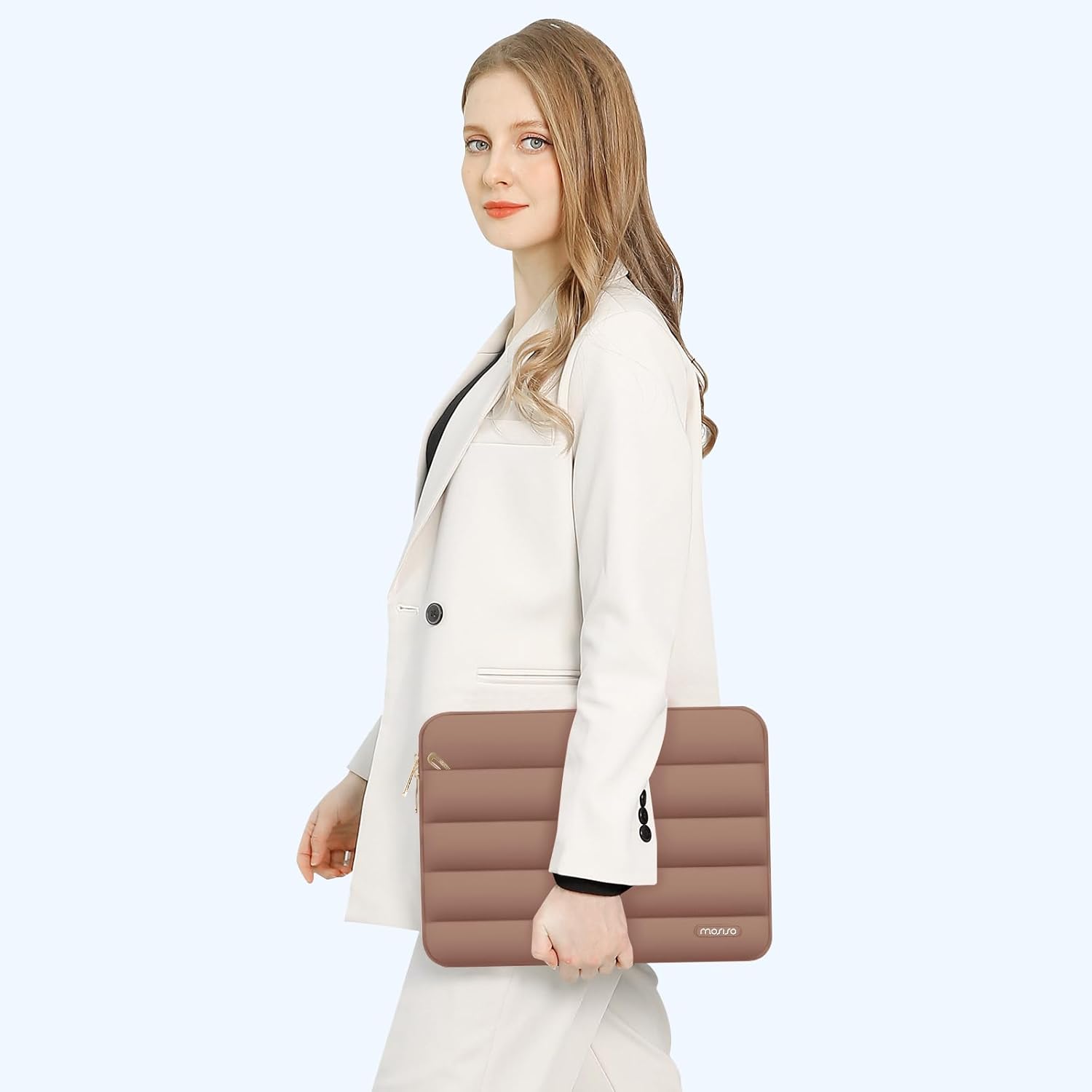 Alt View 3. mosiso - Puffy Laptop Sleeve 13-13.3 inch for MacBook Air 13 13.6 M4 M3 M2 M1/Pro 13/Pro 14, HP Dell ASUS Lenovo - Mocha.