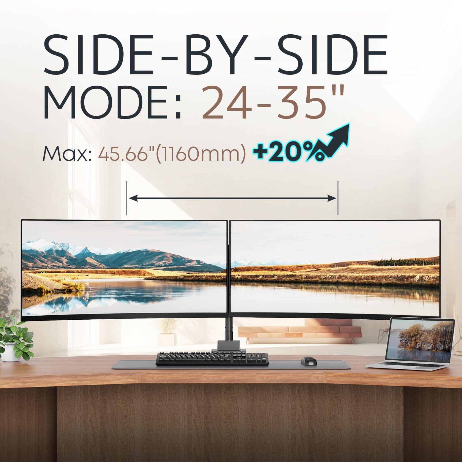 SIDE-BY-SIDE MODE: 24-35"  
Max: 45.66" (1160mm) +20%