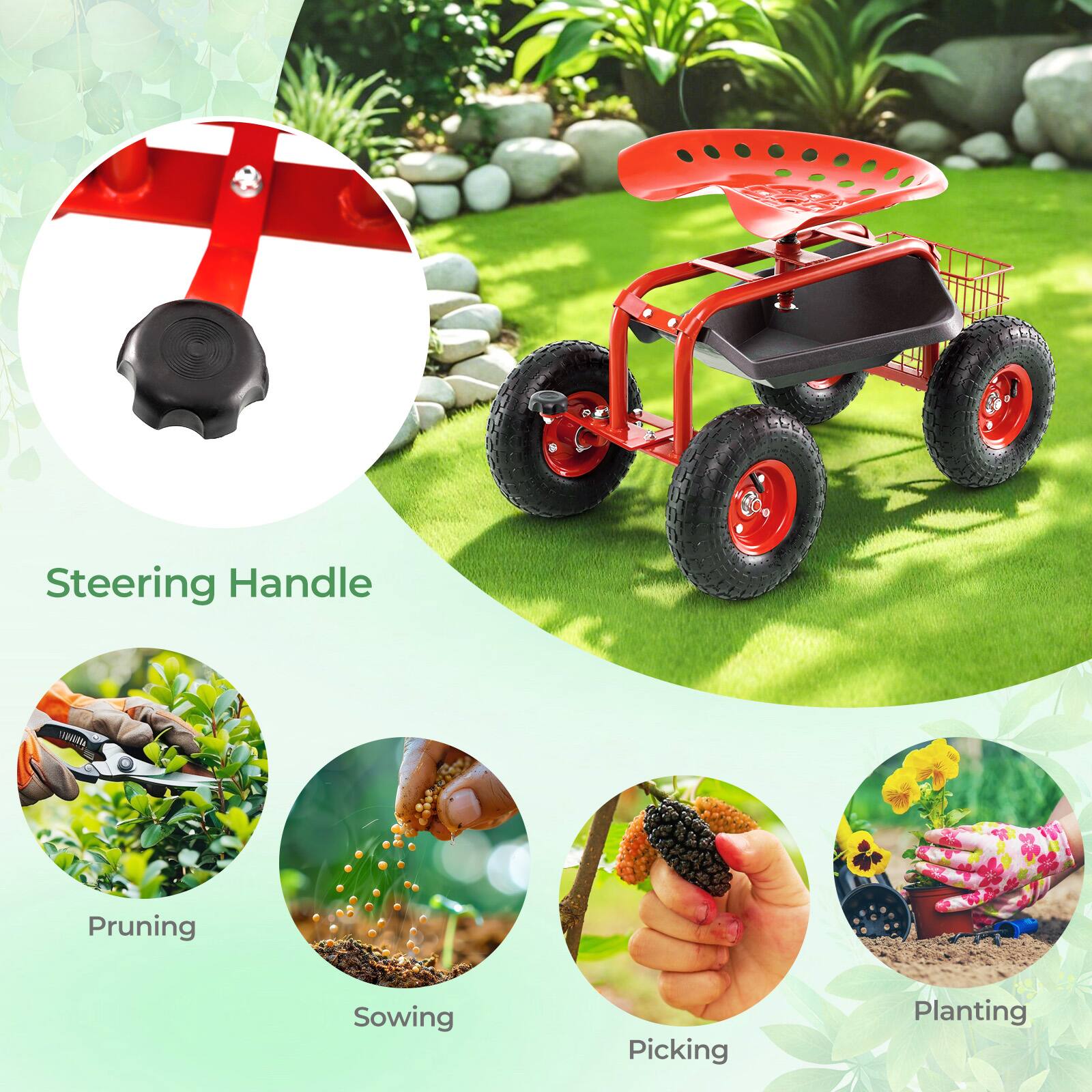 4 Steering Handle  
1 Pruning  
2 Sowing  
3 Picking  
4 Planting