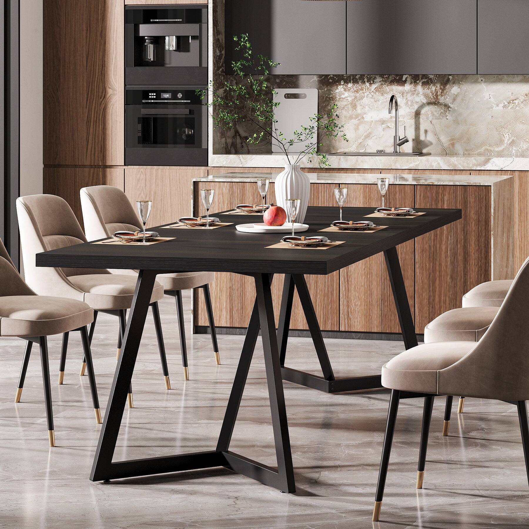 Alt View 1. Tribesigns - Modern Dining Table with Wood Grain Finish and Rectangular Top for Everyday Meals and Family Gatherings - Black.