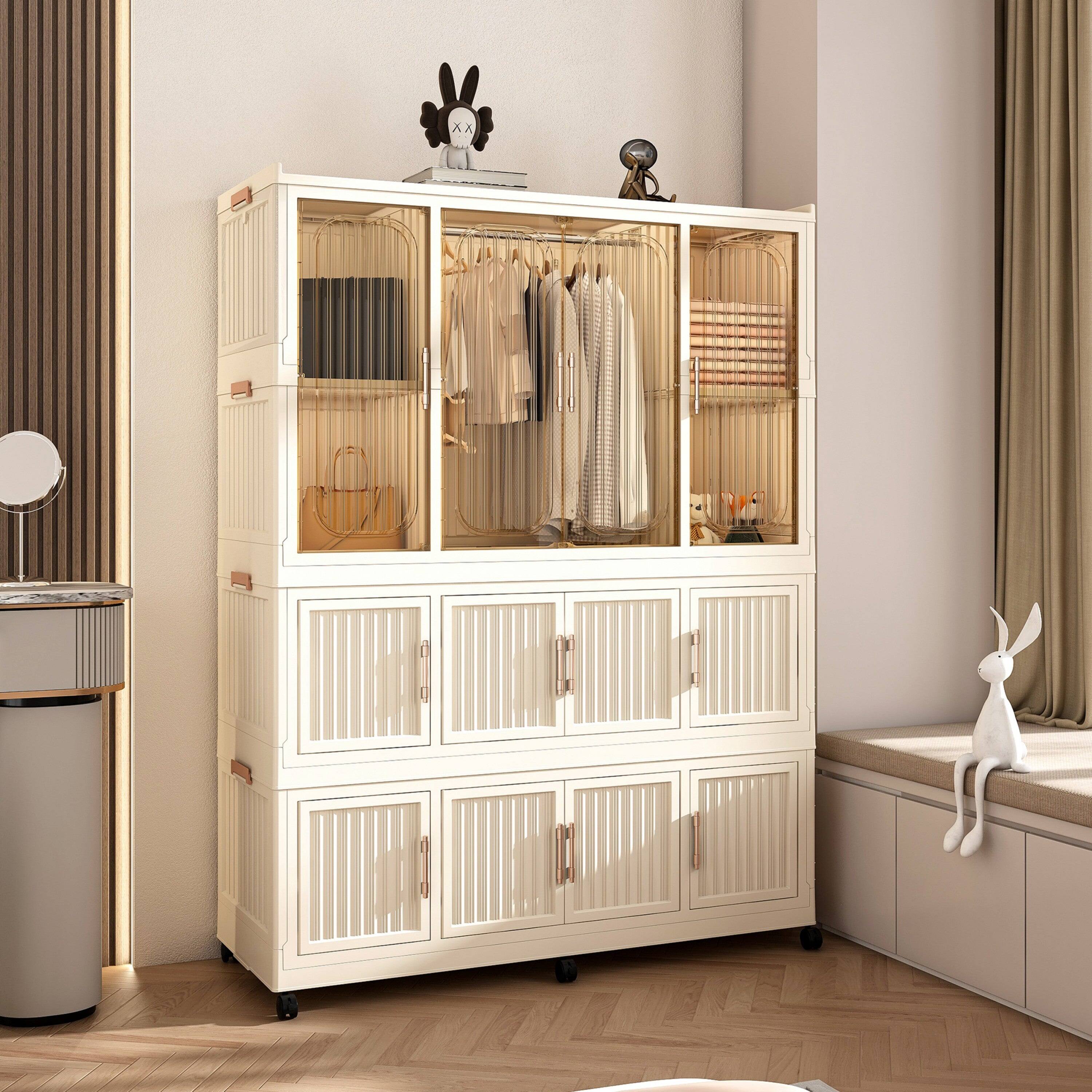Alt View 3. Boyel Living - Baby Storage Wardrobe 12 Magnetic Doors 12 Cubes 1 Hanging Rod Cream White - Cream White.