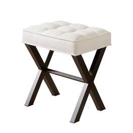 JETRANSPORT - Vanity Stool Square Ottoman Foot Rest Upholstered Chair Metal Small Seat Entryway Bedroom Living Room - White+black