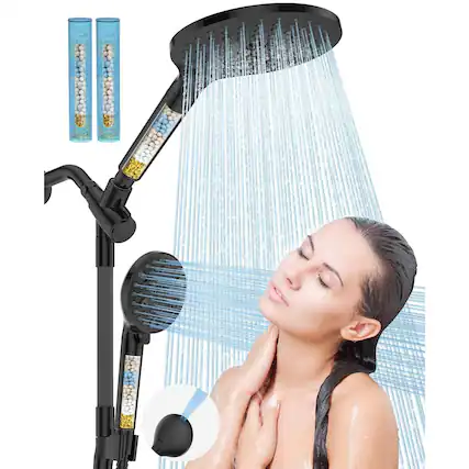 Front. Paradigms Interiors - Dual Filte Handheld Shower Heads Combo 15 mode High Rainfall Showerheads Set With Filter For Hard Water Rem... - Matte Black.