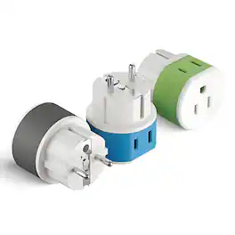 Orei - Germany, France & Schuko Plug Adapter (Type E/F) – 2 USA Inputs – 3 Pack – Compact Safe Adapter - Multi-Colour