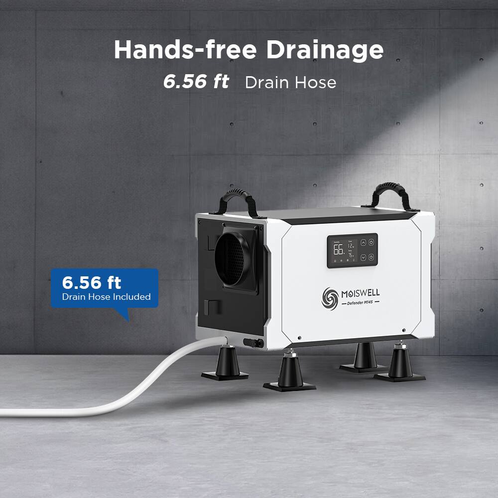 Hands-free Drainage  
6.56 ft Drain Hose  
6.56 ft Drain Hose Included  
MOISWELL  
Defender M165