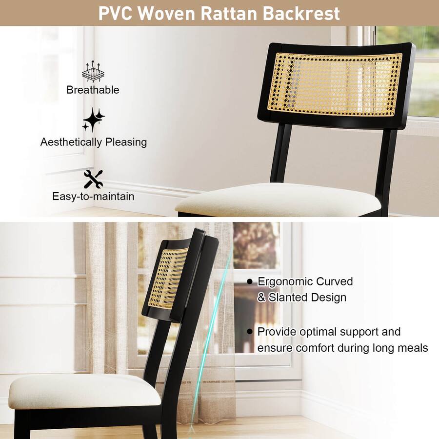 Slanted Backrest Costway Rattan Dining Chairs Set of 4 with Padded Seat, Rubber Wood ...