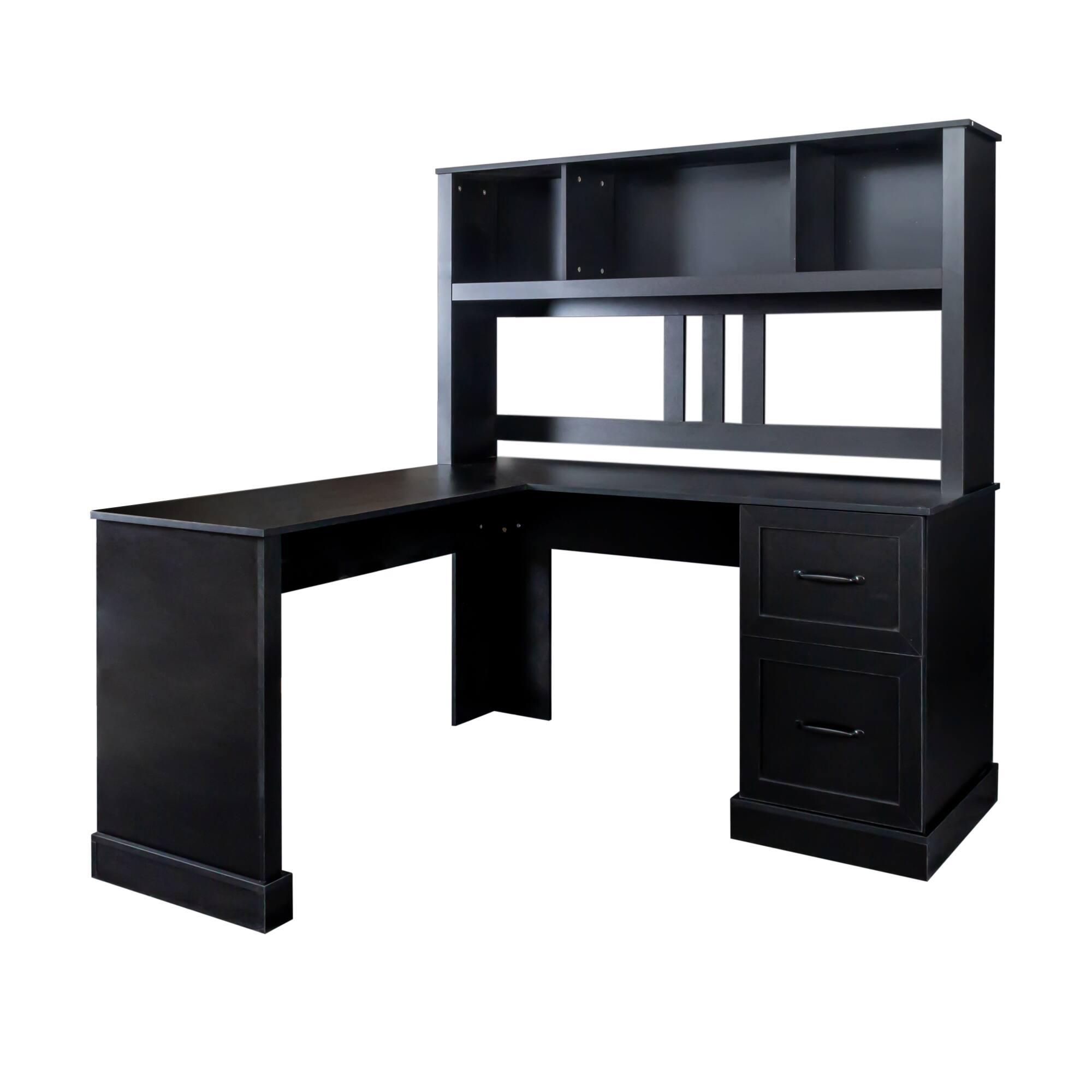 Alt View 7. GOODSILO - Home Office Computer Desk with Hutch - Black.