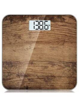 Pacoar Cade - Digital scale tempered glass platform, smartphone app, 11.8×11.8 Platform ideal for bathroom use, with Auto-On/Auto-Off - Wood + 10.2\