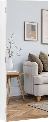 Winado - Wall Door Mounted Full Mirrored Jewelry Holder Cosmetic Large Organizer Cabinet Armoire Lockable w/ Frameless Mirror - White