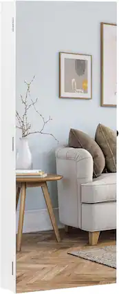 Front. Winado - Wall Door Mounted Full Mirrored Jewelry Holder Cosmetic Large Organizer Cabinet Armoire Lockable w/ Frameless Mirror - White.