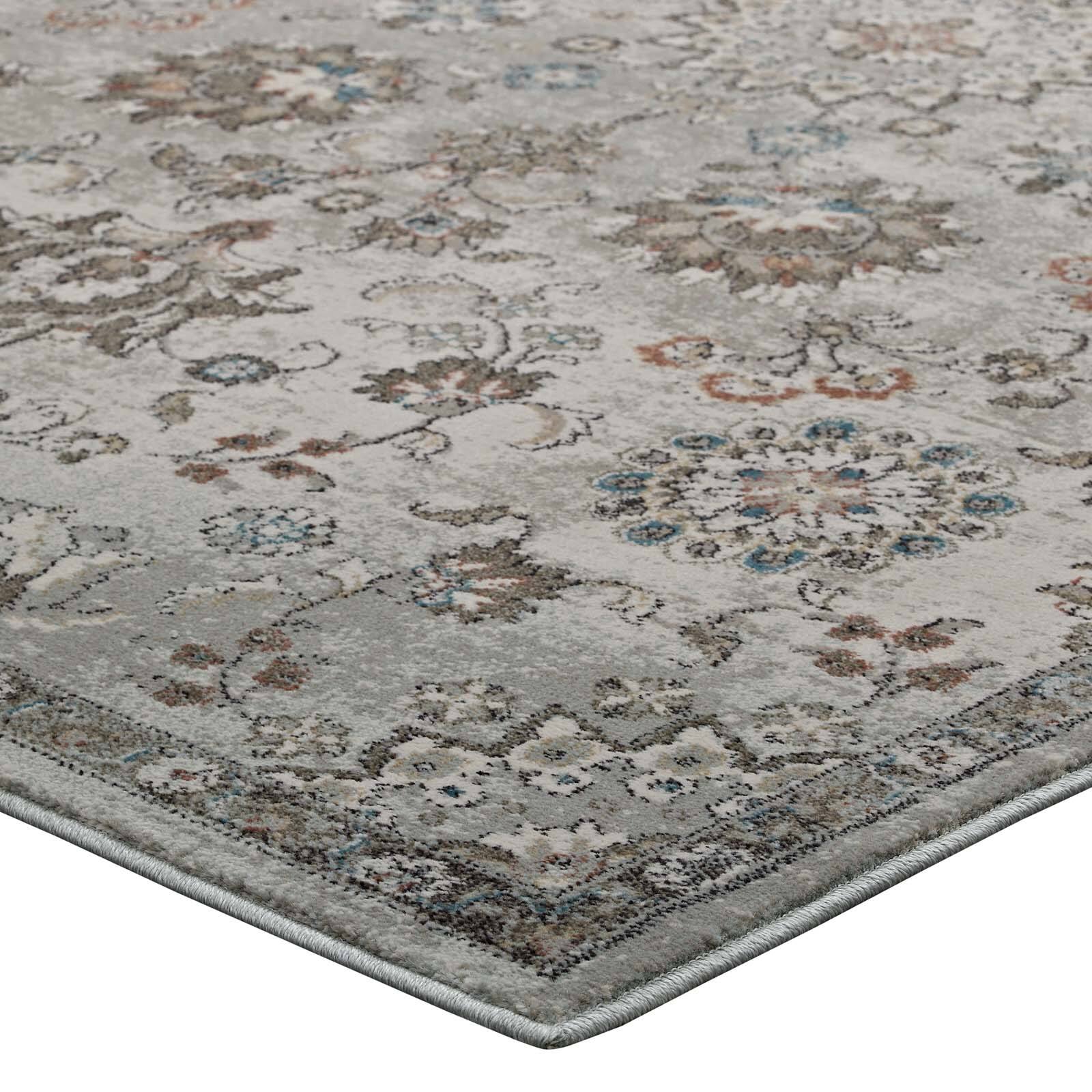 Alt View 3. Modway - Hana Distressed Vintage FloralLattice Area Rug - Silver Blue Beige and Brown.