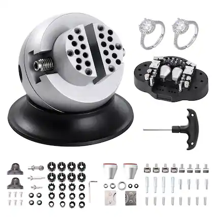 Front. VEVOR - Ball Vise, 3" Engraving Setting Tool, 360° Rotation Engraving Block Vise, 70 PCS Attachment Jewelry Engraving Block - Black;Silver.