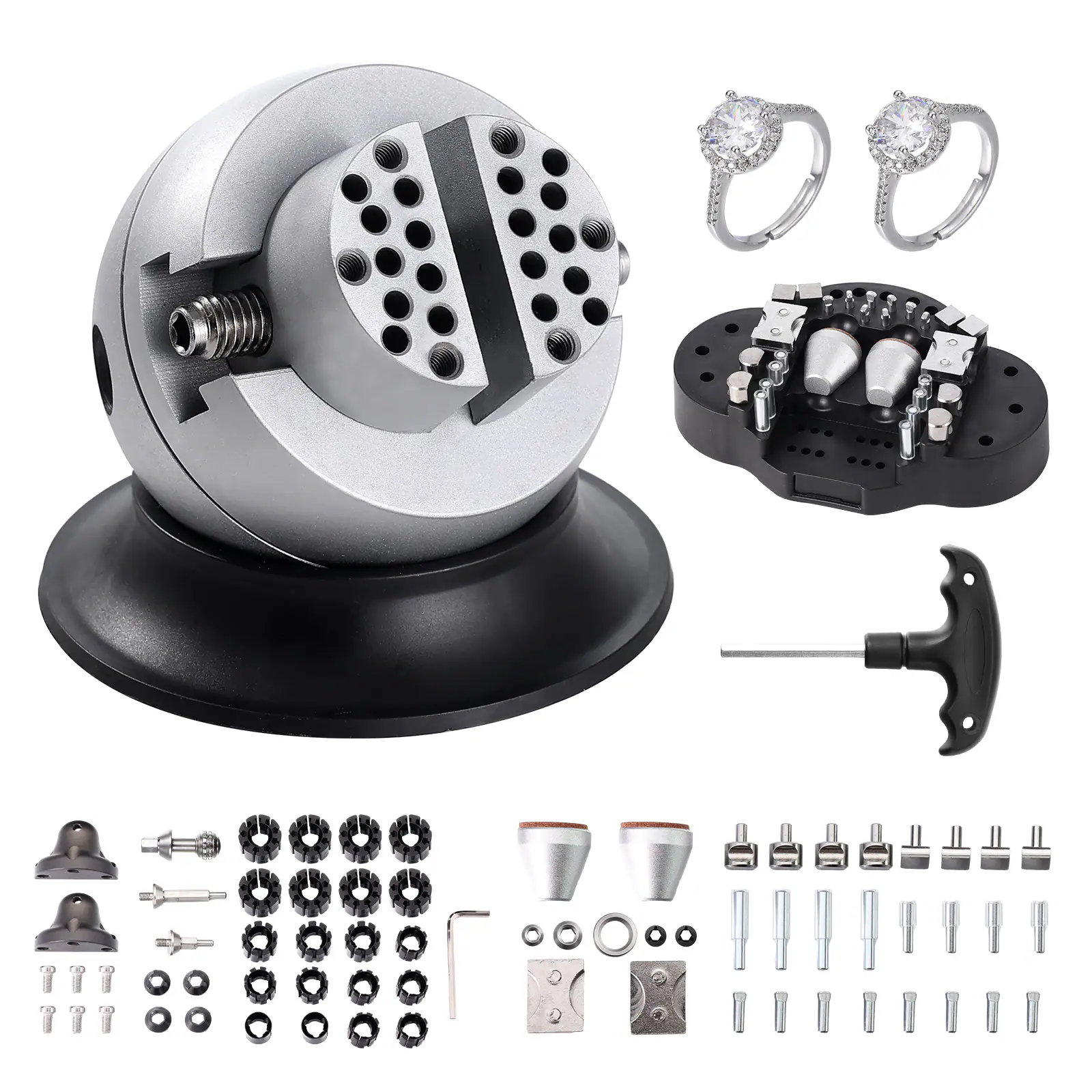 Front. VEVOR - Ball Vise, 3" Engraving Setting Tool, 360° Rotation Engraving Block Vise, 70 PCS Attachment Jewelry Engraving Block - Black;Silver.