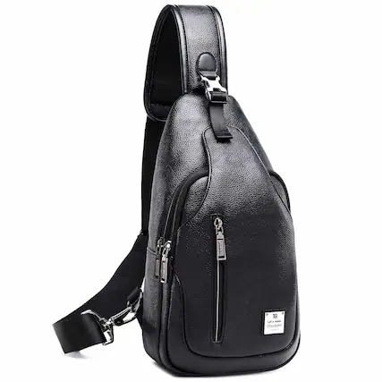 Front. Live At Space - Small Sling Bag Crossbody Backpack Over The Shoulder For Men Women Travel Outdoors Lightweight Chest Pack (large Black) - Pu Black-Small.