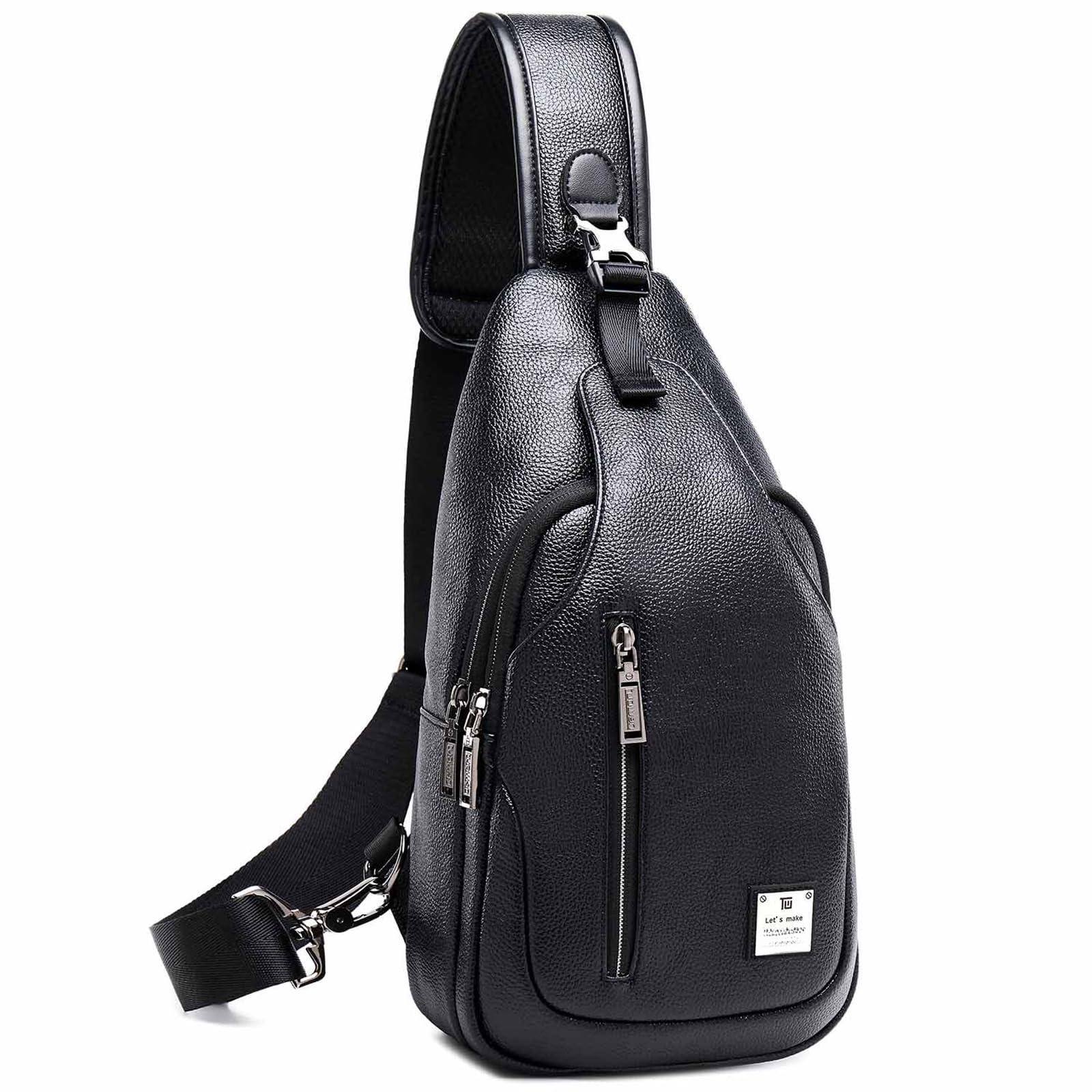 Front. Live At Space - Small Sling Bag Crossbody Backpack Over The Shoulder For Men Women Travel Outdoors Lightweight Chest Pack (large Black) - Pu Black-Small.
