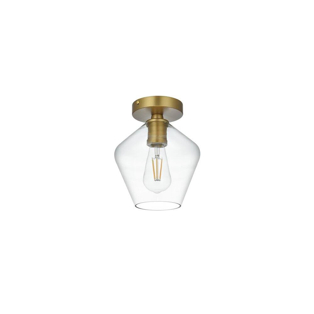 Angle. Living District - Gene 8 Inch Flush Mount Ceiling Light Clear Shade in Satin Gold - Satin Gold And Clear.