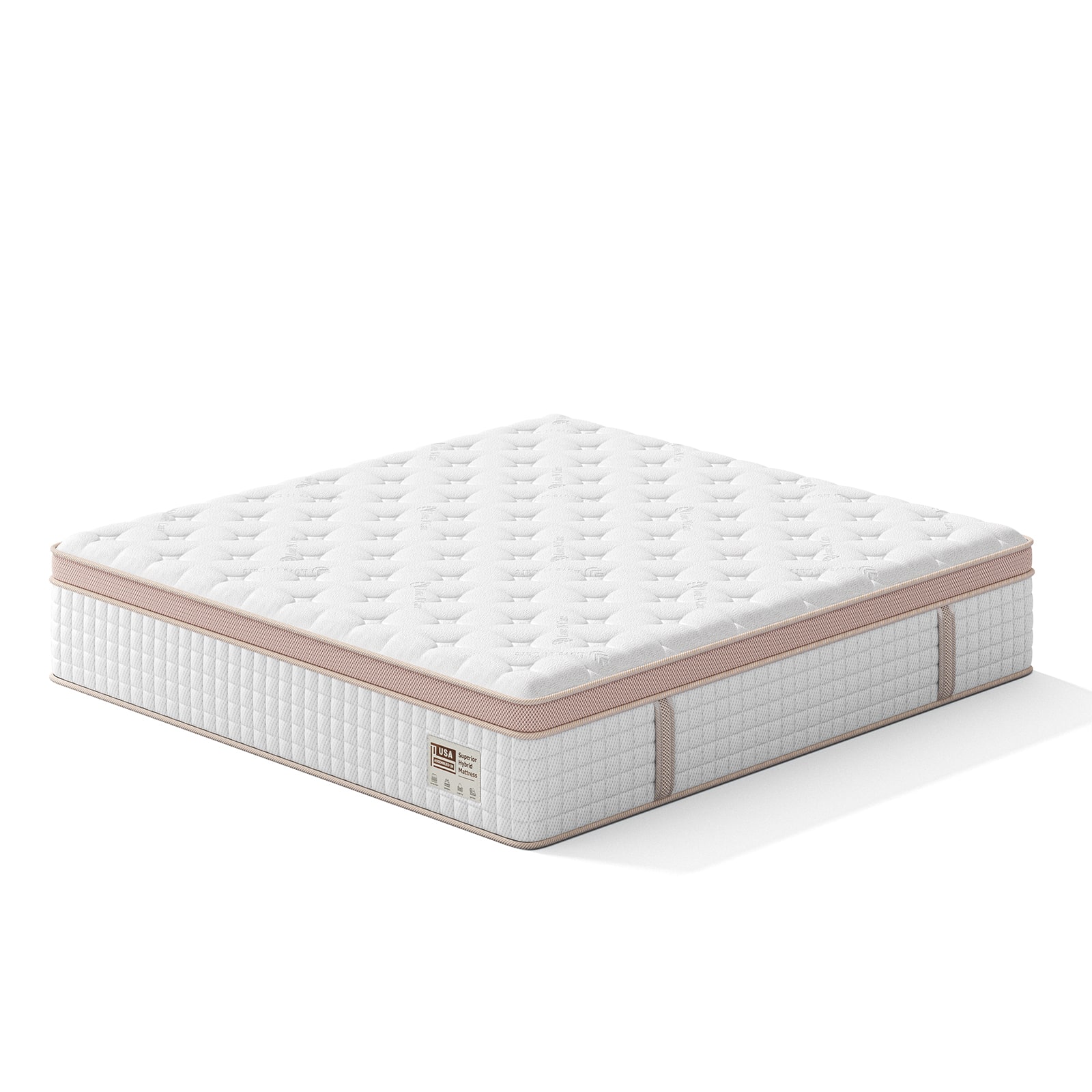 Chery Life - 14 in. King Size Mattress Memory Foam with Pocket Springs for Pressure Relief - White