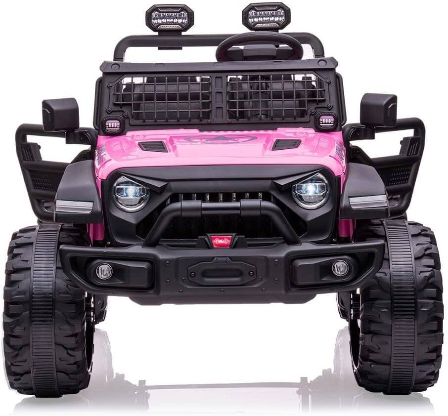 Front. GARVEE - 24V 2-Seater Ride-On Truck for Kids, 2×120W Motors, Remote Control, 15.5" Wheels, LED Lights, FM, Bluetooth, Storage - Pink.