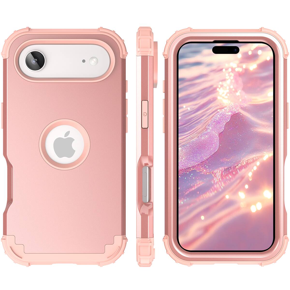 Alt View 3. Dteck - Rugged Case for Apple iPhone Air,Shockproof Soft Silicone Bumper Hard PC Back Cover,3-Layers Protective Shell - Rosegold.