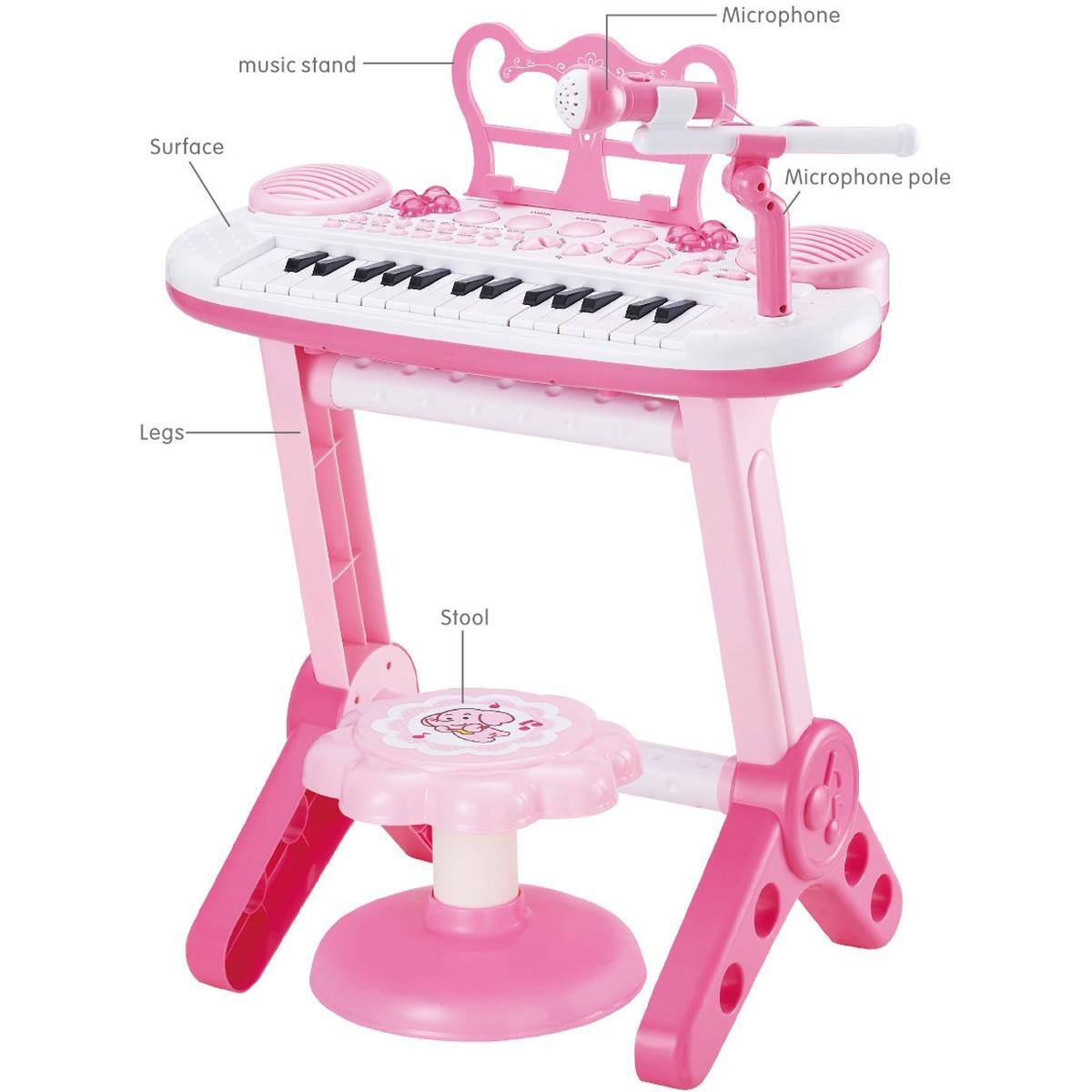 - Microphone
- Microphone pole
- Music stand
- Surface
- Legs
- Stool