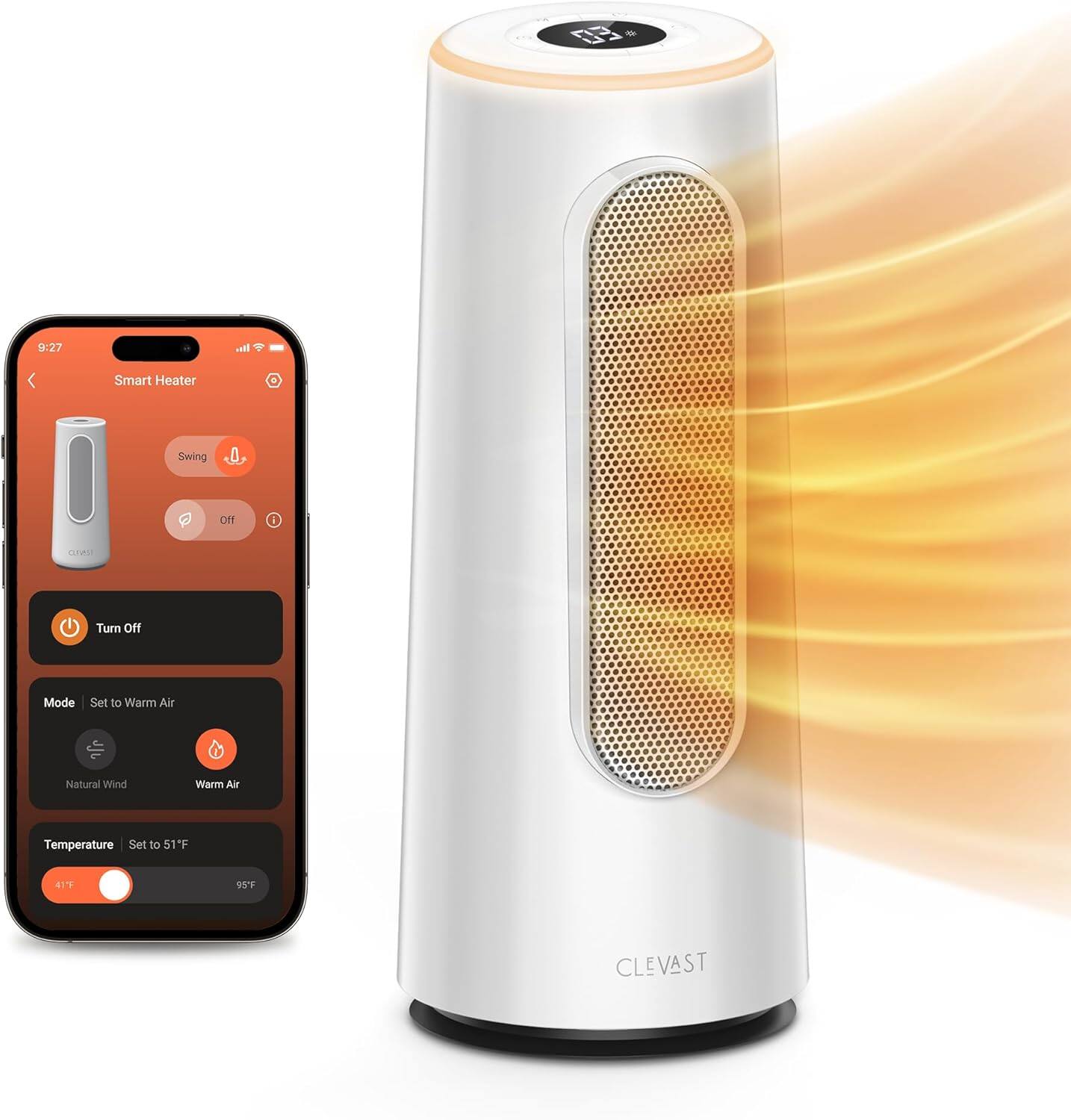 CLEVAST - Smart Space Heater,1500W Fast Heating PTC Ceramic Portable Heaters,App & Voice Control