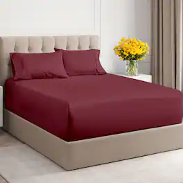 CGK Linens - 100% Cotton 400 TC 4 Piece Sheet Set - Extra Deep Pocket for 18"-24" Mattresses - King - Burgundy