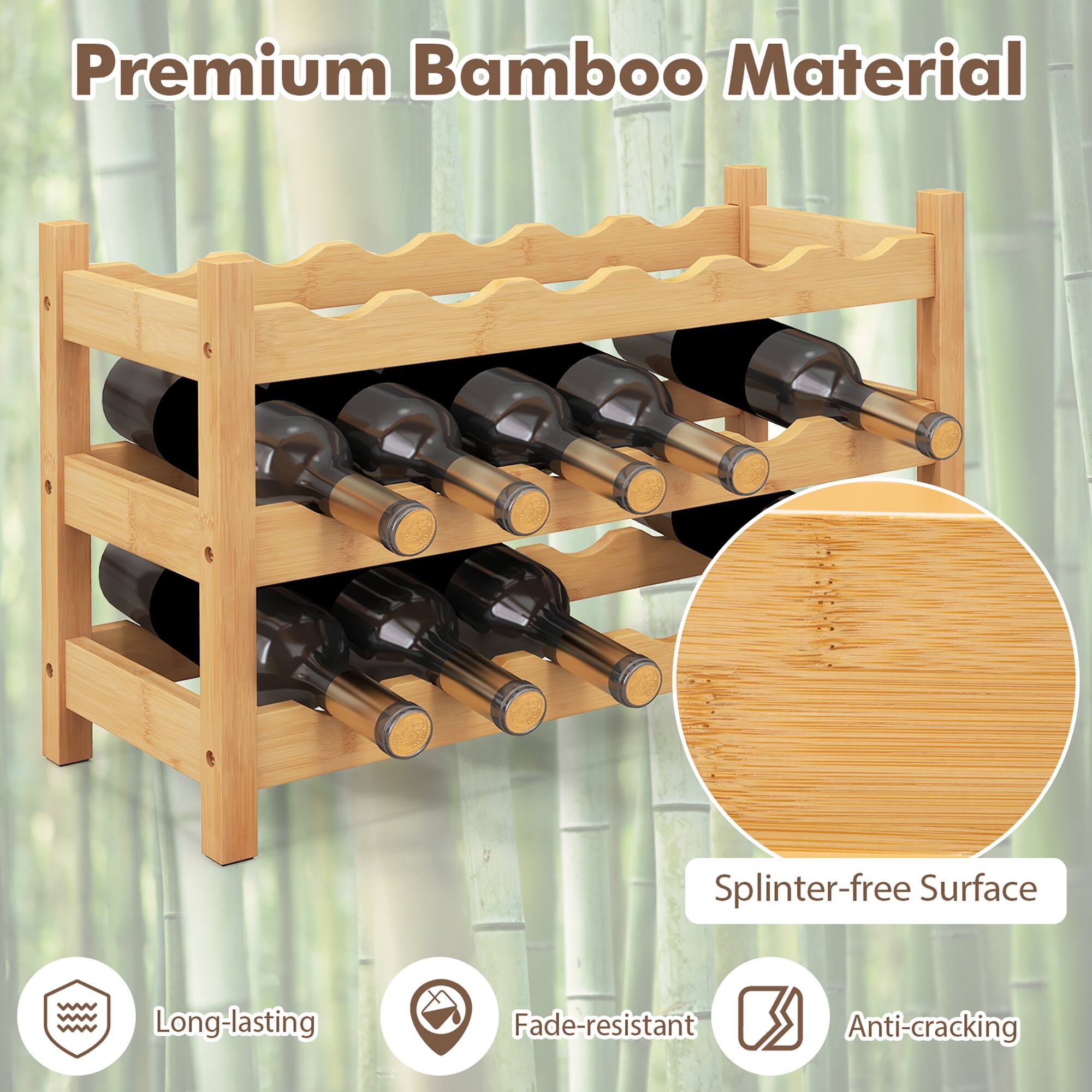 Premium Bamboo Material  
Splinter-free Surface  
Long-lasting  
Fade-resistant  
Anti-cracking