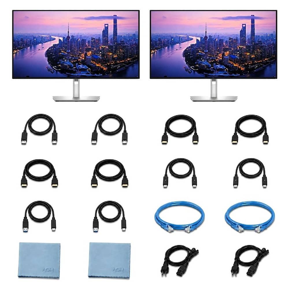 Bundle - Dell - UltraSharp U2725QE 27 Inch 4K UHD IPS Black 120Hz Thunderbolt 4 Monitor 2 PACK - Dual Monitor with ZS Cables