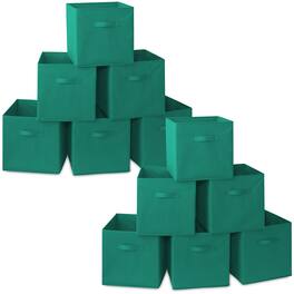Casafield - (Set of 12) Collapsible Fabric Cubes - Storage Bins - Teal