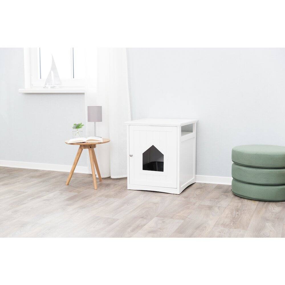 Angle. TRIXIE - Litter Box Enclosure Hide Litter Boxes Storage Drawer Indoor Cat Home - White.