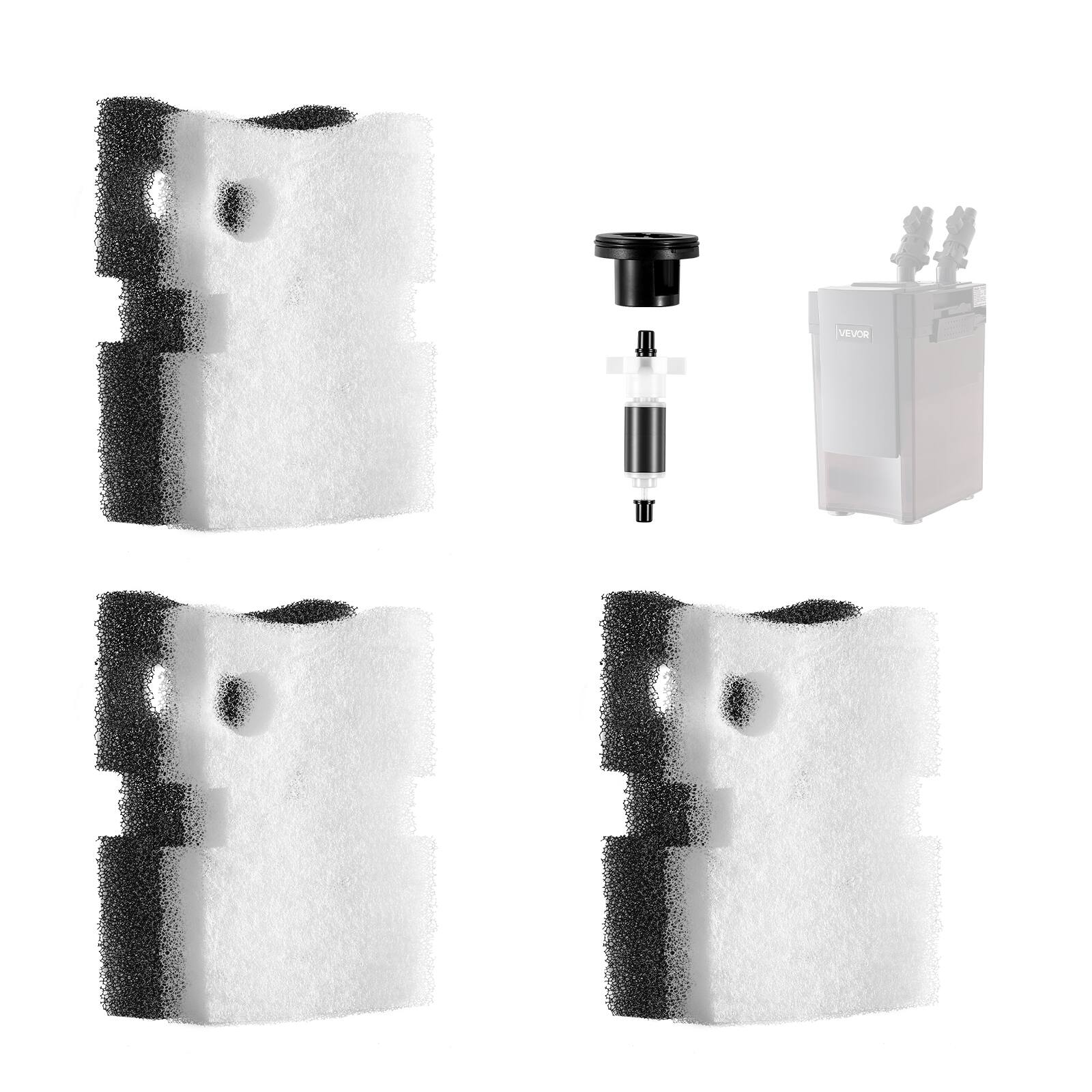 Front. VEVOR - Aquarium Filter Media Pads, 6 PCS with Impeller for AQ700 & AQ1000, Canister Floss Replacement Media for Fish Tank - White;Black.