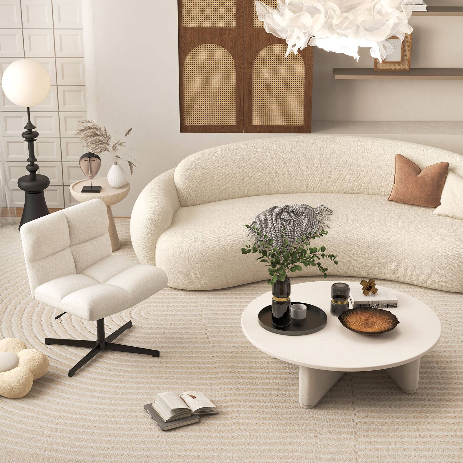 Alt View 9. Ecooso - Office Chair Armless Cross-Legged Seat with Soft Cushion and Adjustable Height - White.