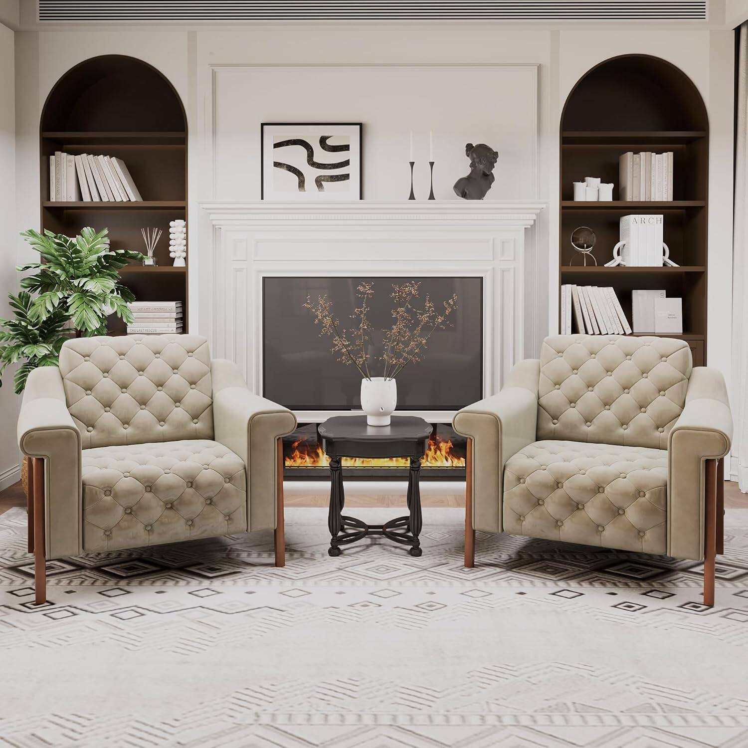 Alt View 3. Tiramisubest - Cozy Accent Chair,PU Leather Modern Living Room Chairs,Mid-Century Office Reading Chair,Single Sofa (Ivory) - Ivory.