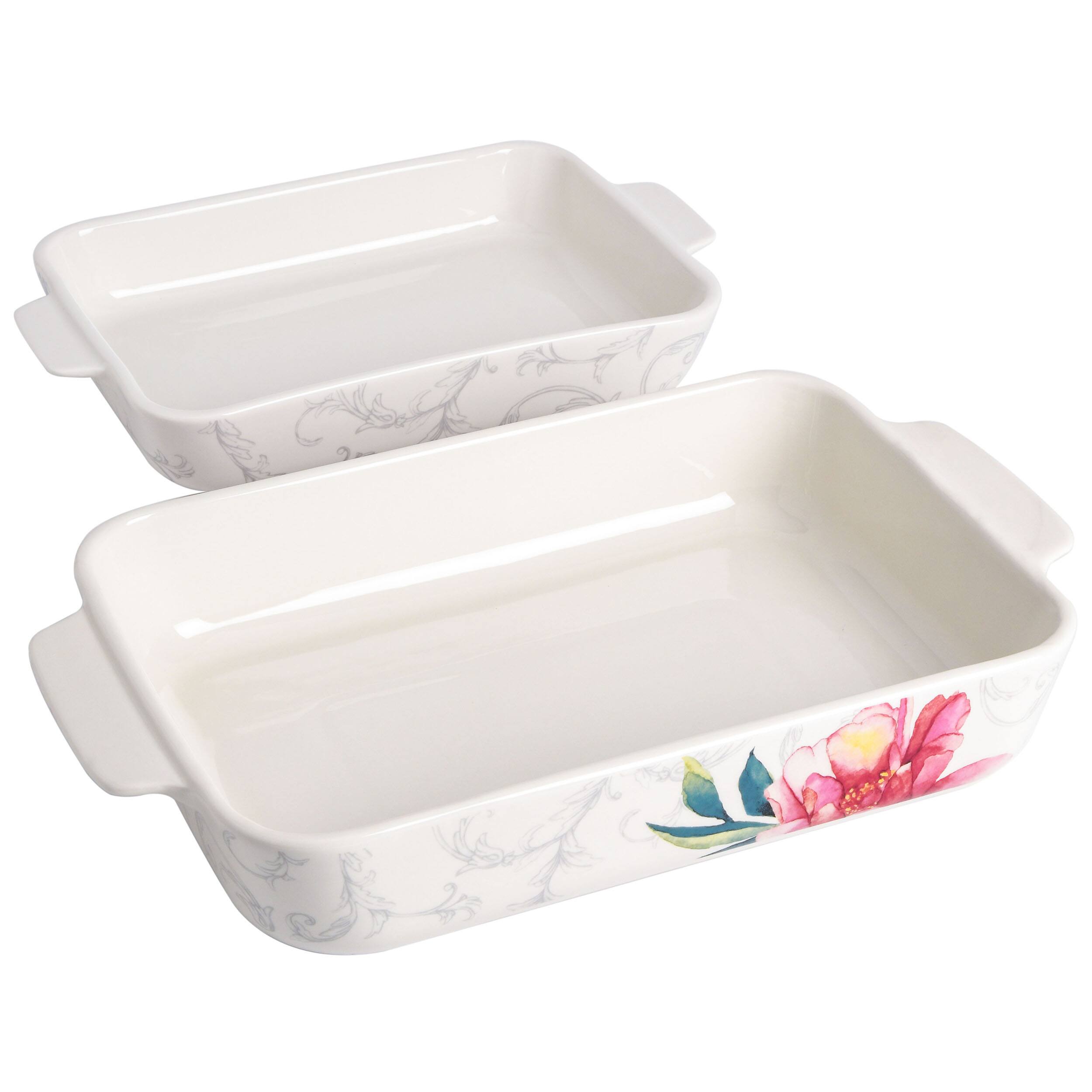 Front. Martha Stewart - Martha Stewart Ceramic 2 Piece Baker Set - White and Pink.