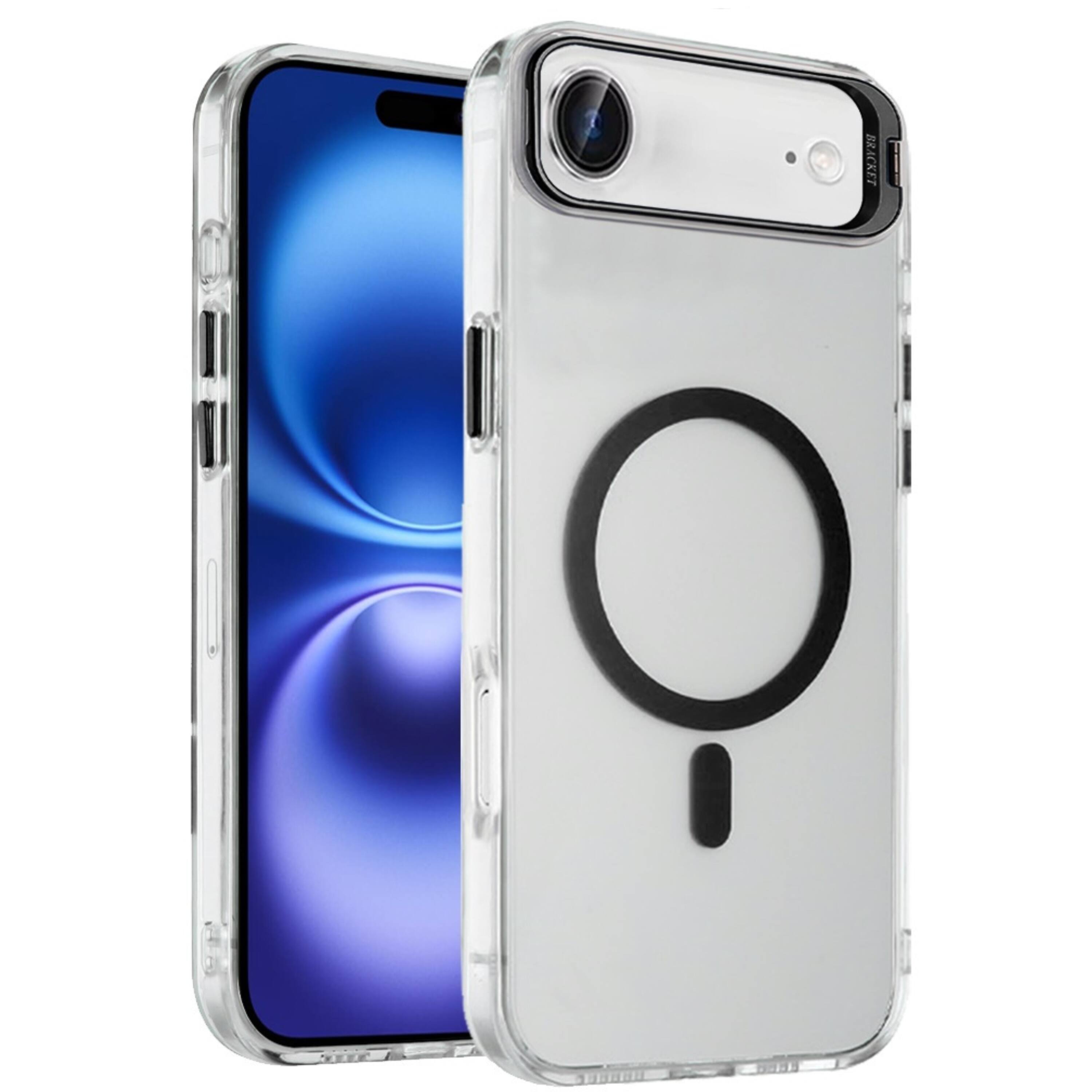 Left. Kitcheniva - Metallic Camera Stand Magnetic Circle Case With Tempered Glass For iPhone Air Black - Black.
