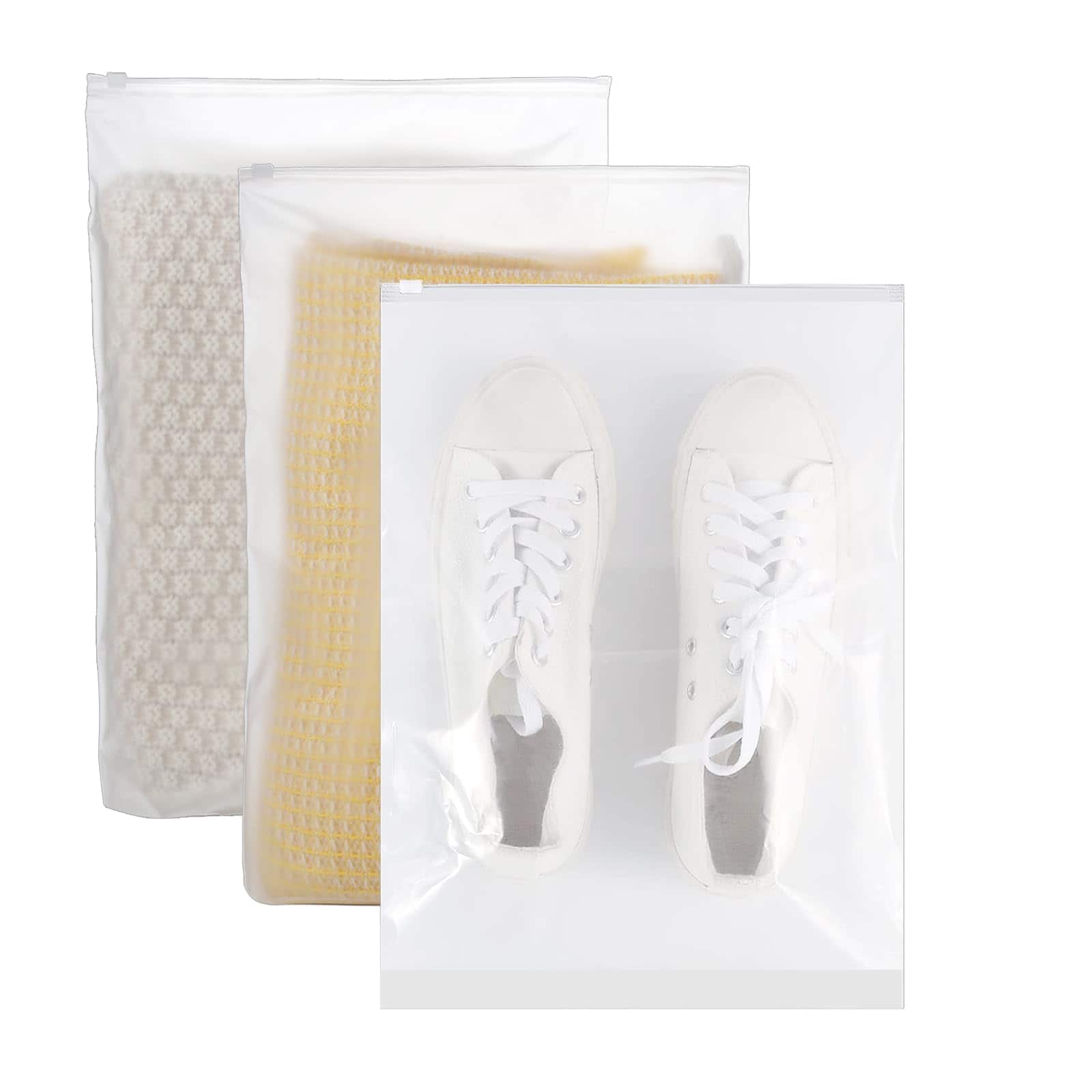 DORLUKFU - Clothes Packaging Bags, 100pcs Resealable Frosted Zipper Plastic Bags for Shipping, Storage, T-Shirt, Shirt, Toys - Clear