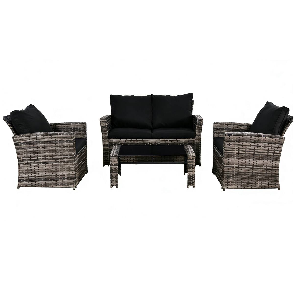 Back. Ainfox - Ainfox 4 Piece Outdoor Patio Furniture Sets, Wicker Conversation Sectional Set for Balcony Porch Backyard - black.