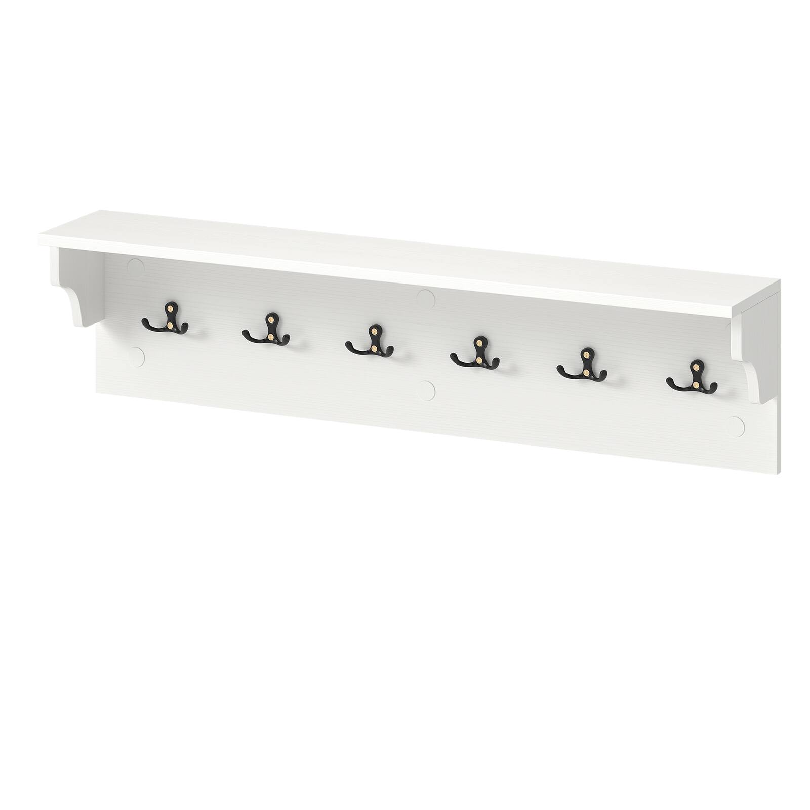 Alt View 9. Gymax - Gymax 31.5'' Wall Hooks w/Shelf 6 Hooks for Hats Towels Purses Robes for Living Room White - White.