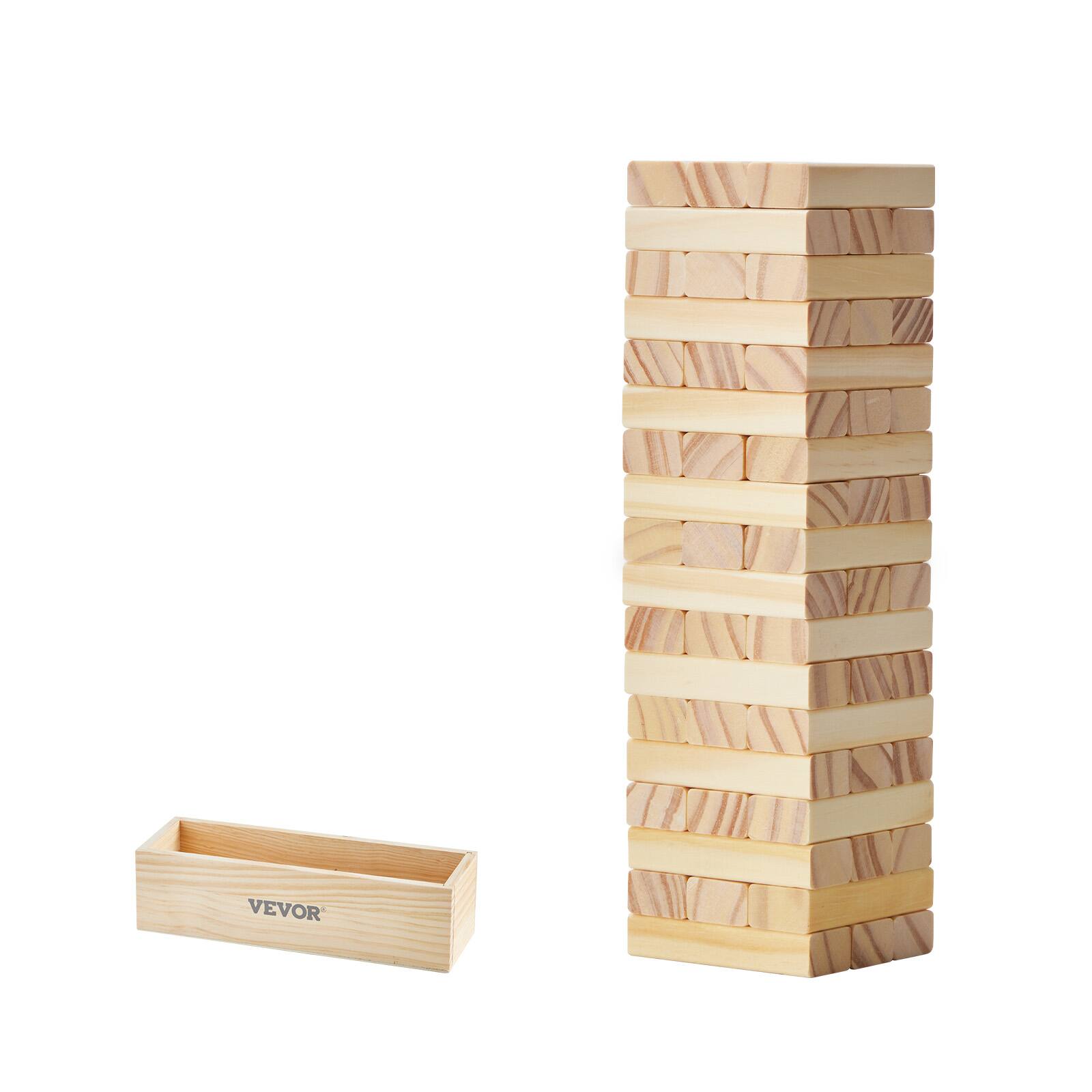Front. VEVOR - Tumbling Timber Toy, 54 Blocks Tumble Tower Blocks Game, Pine Wood Tumbling Tower Game with Storage Crate - Raw wood color.