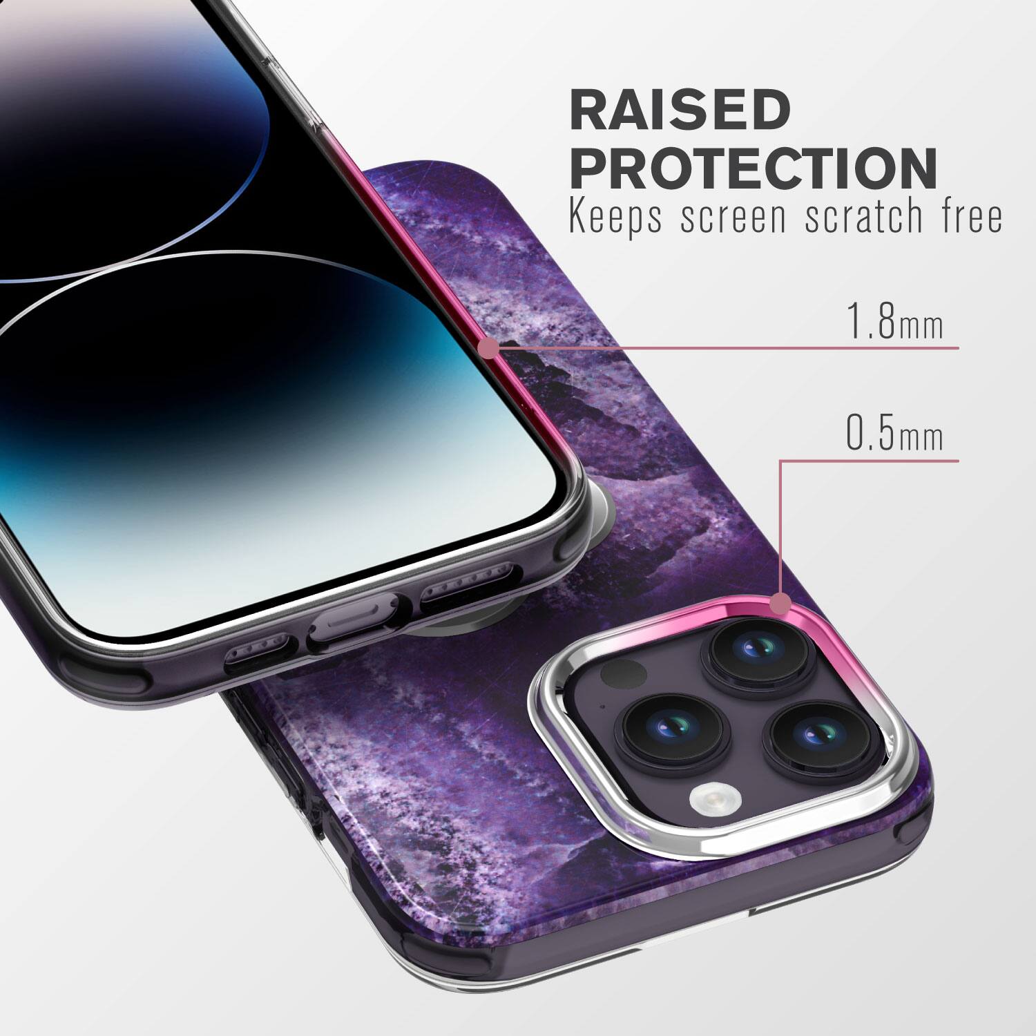 RAISED PROTECTION
Keeps screen scratch free
1.8mm
0.5mm