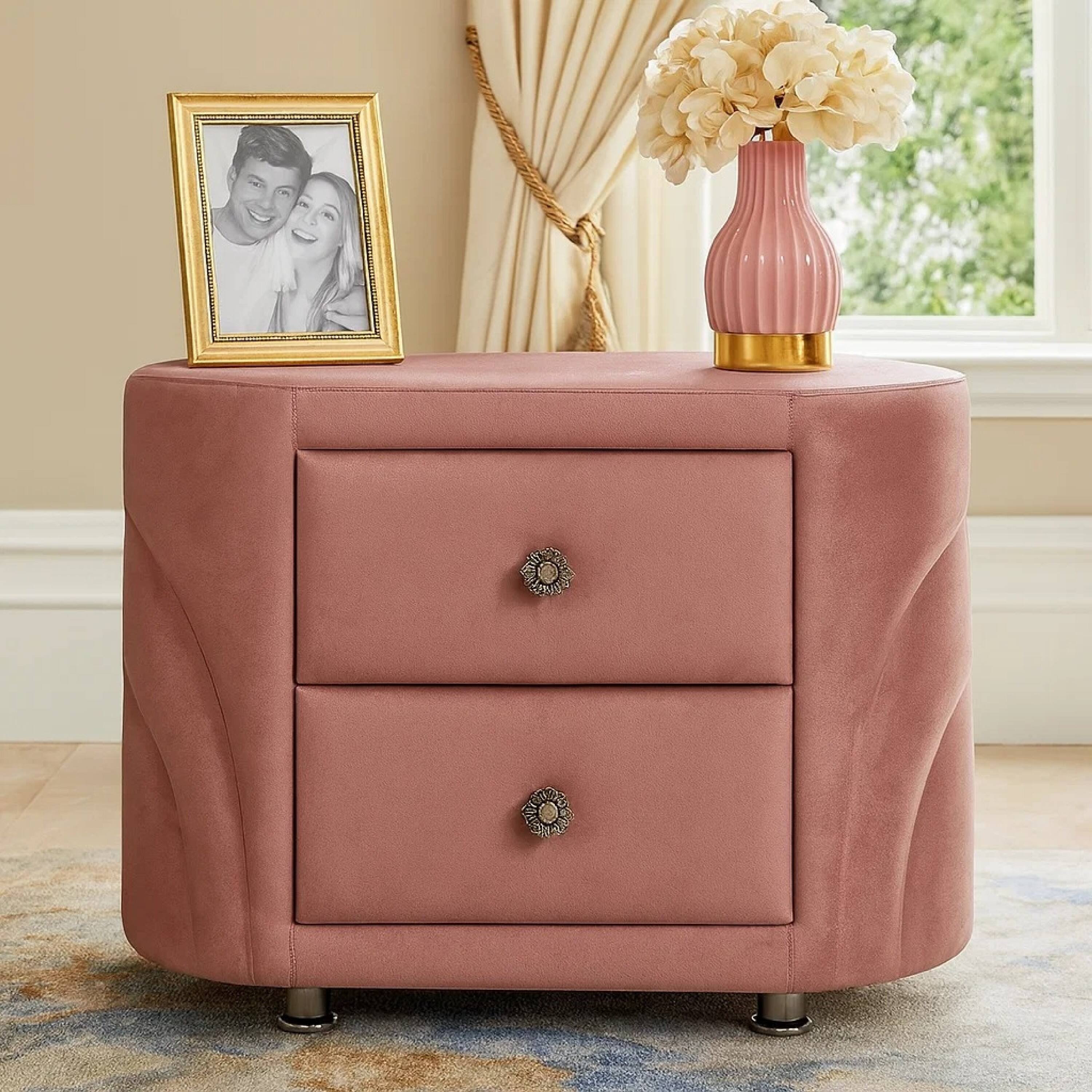 Alt View 5. Manhattan Lane - Sin 29 Inch Modern Nightstand, 2 Drawers, Round Metal Knobs - Pink.