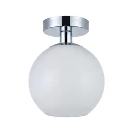 Front. Living District - Baxter 1 Light Chrome Flush Mount With Frosted White Glass - Chrome And Frosted White.