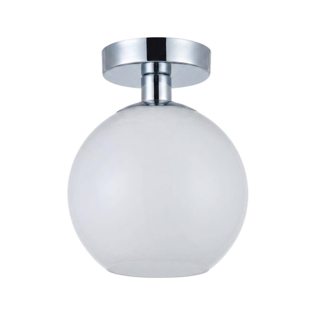 Front. Living District - Baxter 1 Light Chrome Flush Mount With Frosted White Glass - Chrome And Frosted White.