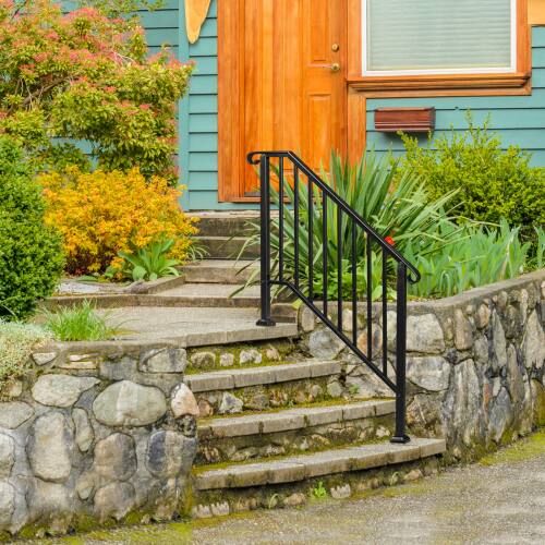 Alt View 8. Winado - Handrails Steps Stair Fits 3-4 Steps, Wrought Iron Hand Rail Stair Railing 1PC for Outdoor Concrete Porch Wooden Steps - Black.